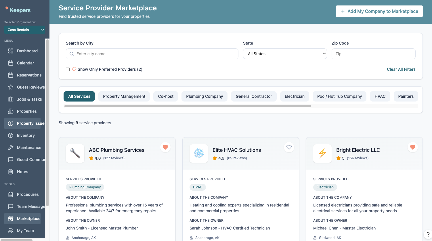 Keepers provider marketplace