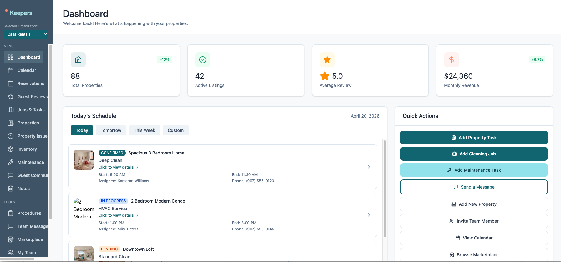 Keepers operations dashboard